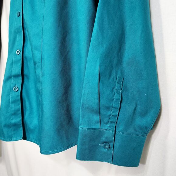 Chico's Womens Top Size 2 Large 12 Green Wrinkle Resistant Button Up Long Sleeve - Picture 6 of 9